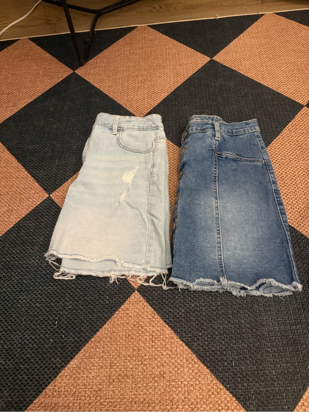 wonder nation Frayed Hem Denim Skirts — Light Blue and Dark Blue